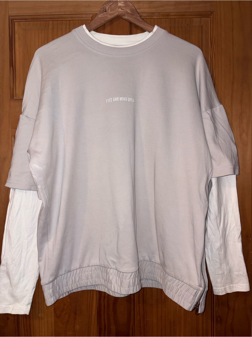 Zara Light Gray Crewneck Layered Sweatshirt with White Underlayer